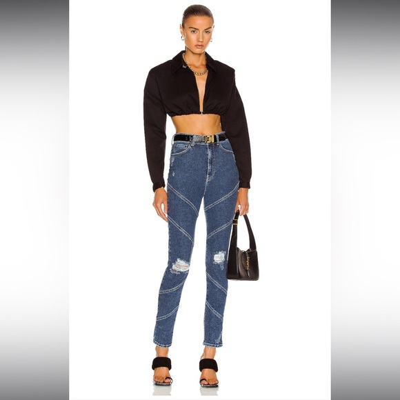 RETROFETE Allegra Skinny Sz 28 Modern Denim Jean Distressed Asymmetrical Seams - Picture 1 of 11
